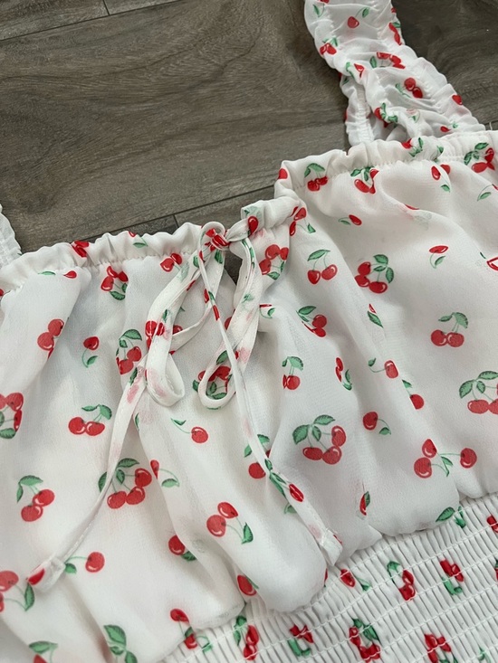 Rue21 White Cherry-Print Smocked Crop Tank - Picture 3 of 4